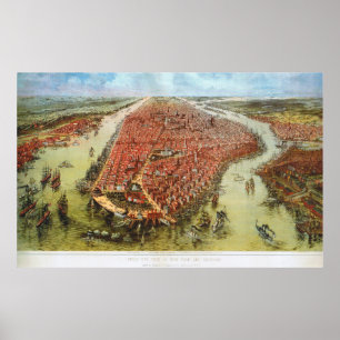 Vogelaugenblick von Manhattan, Bachmann 1865 Print Poster