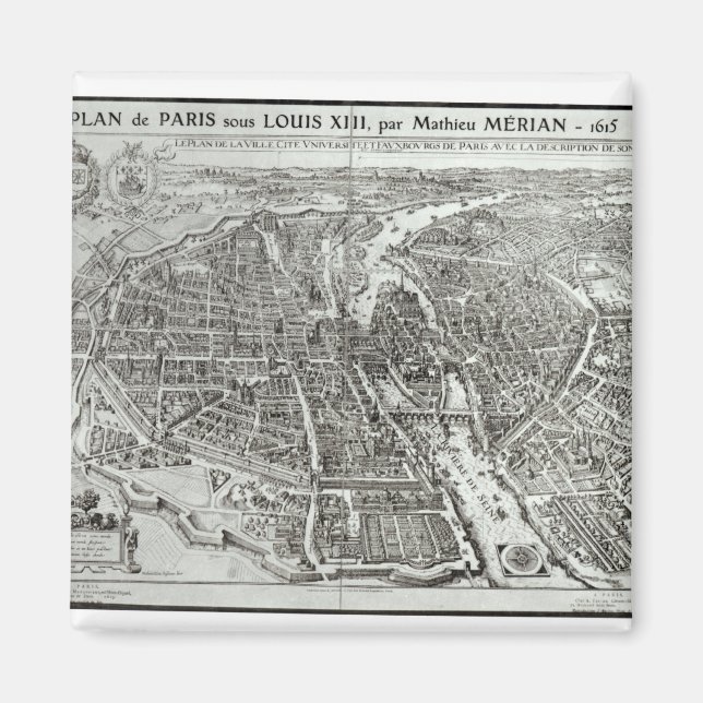 Vogelaugenplan von Paris, 1615 Magnet (Vorne)