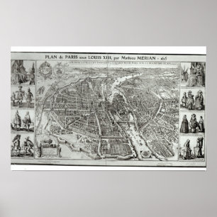 Vogelaugenplan von Paris, 1615 Poster