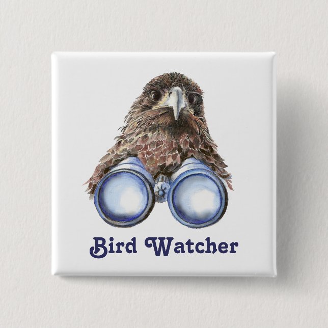 Vogelbeobachter beobachten Sie die Aquarellfärbung Button (Vorderseite)
