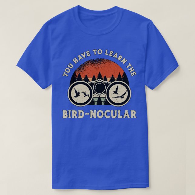 Vogelbeobachter im BirdNocular Retro Bird Watcher T-Shirt (Design vorne)