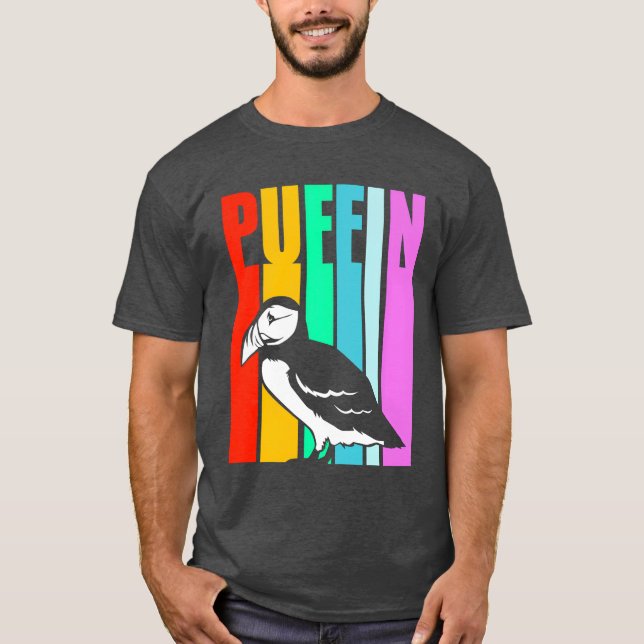 Vogelbeobachter Ornithologe Retro Colorful Puffin T-Shirt (Vorderseite)
