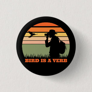 Vogelbeobachter Vogelbeobachtung Bird Retro Sunset Button