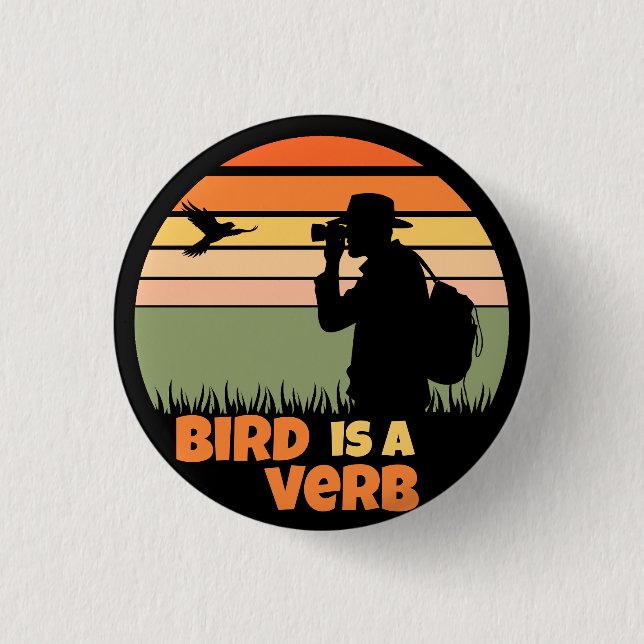 Vogelbeobachter Vogelbeobachtung Bird Retro Sunset Button (Vorderseite)