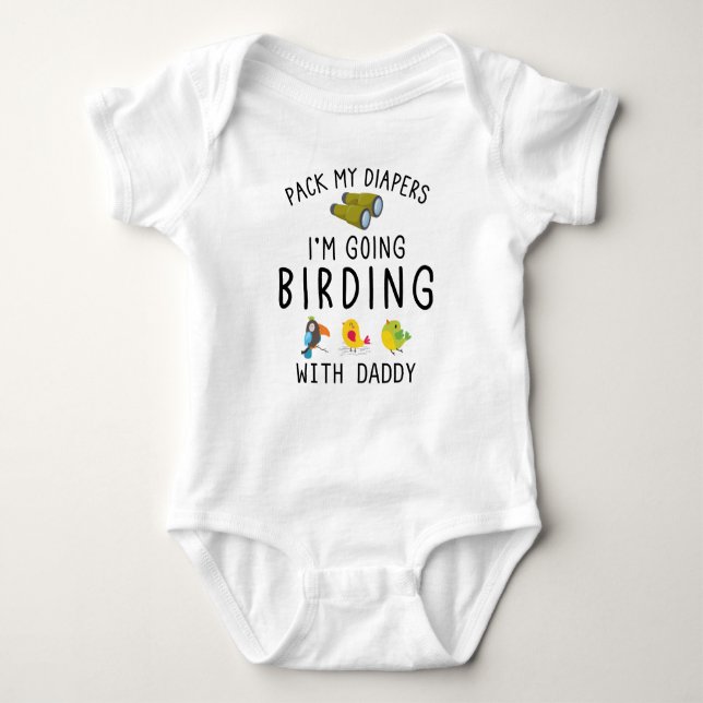 Vogelbeobachtung mit Daddy | Custom Birdwatcher Baby Strampler (Vorderseite)