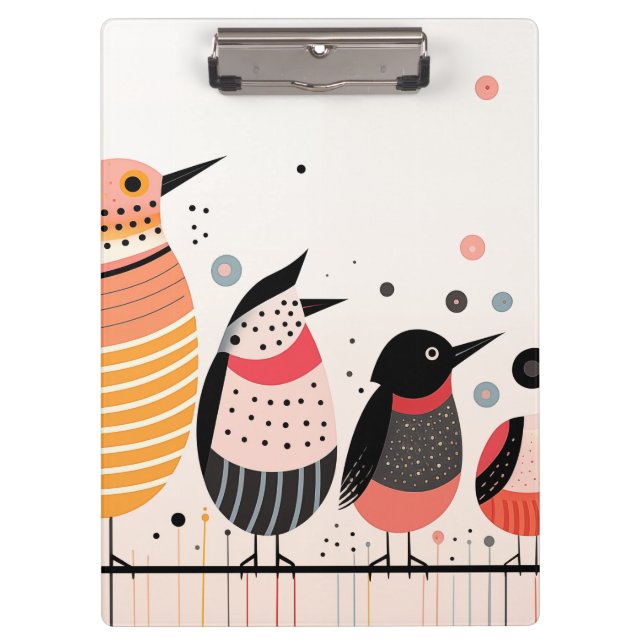 Vogelbild mit Punkten und Streifen Klemmbrett (Vorderseite)