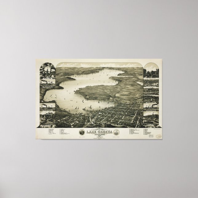 Vogelblick auf den Genfersee, Wisconsin (1882) Leinwanddruck (Vorderseite)
