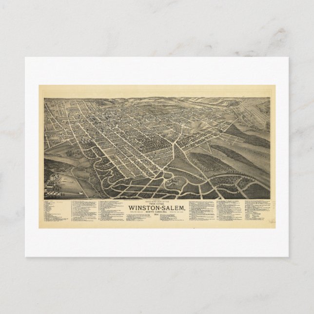 Vogelblick Winston-Salem North Carolina 1891 Postkarte (Vorderseite)