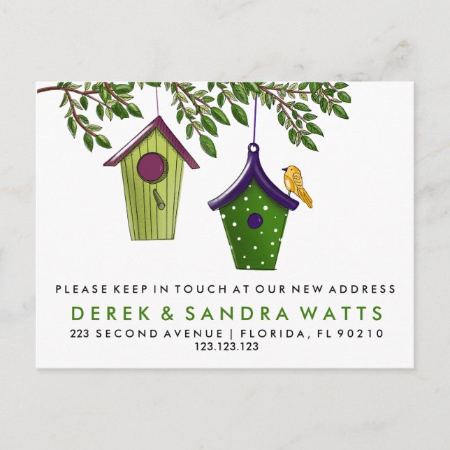Vogelboxen Änderung der Adresse, die wir umgezogen Ankündigungspostkarte (Vorderseite)