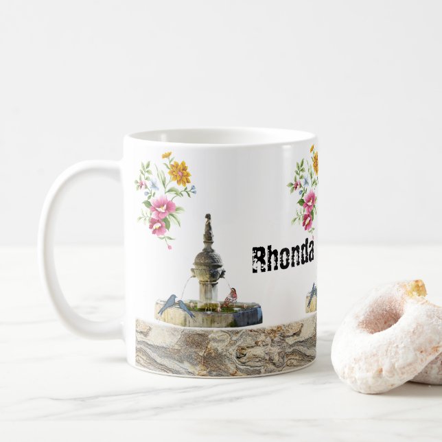 Vogelbrunnen-Tasse Kaffeetasse (Mit Donut)