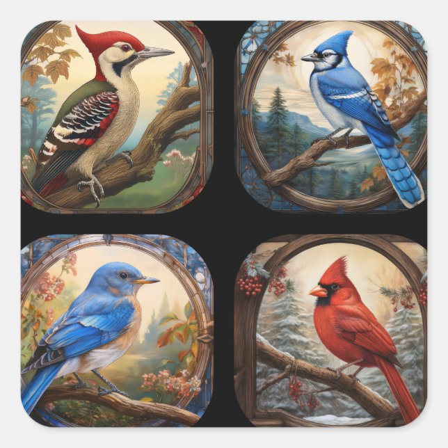 VogelCollage Quadratischer Aufkleber (Vorderseite)