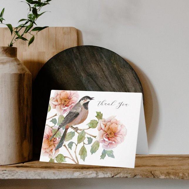 Vogeldankkarte mit Blumen Dankeskarte (Von Creator hochgeladen)