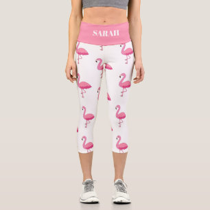 Vogeldruck Flamingo-Muster mit individuellem Namen Capri Leggings
