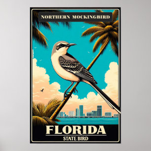 Vogeldruck - Nördlicher Spottdrossel im Vintage-St Poster