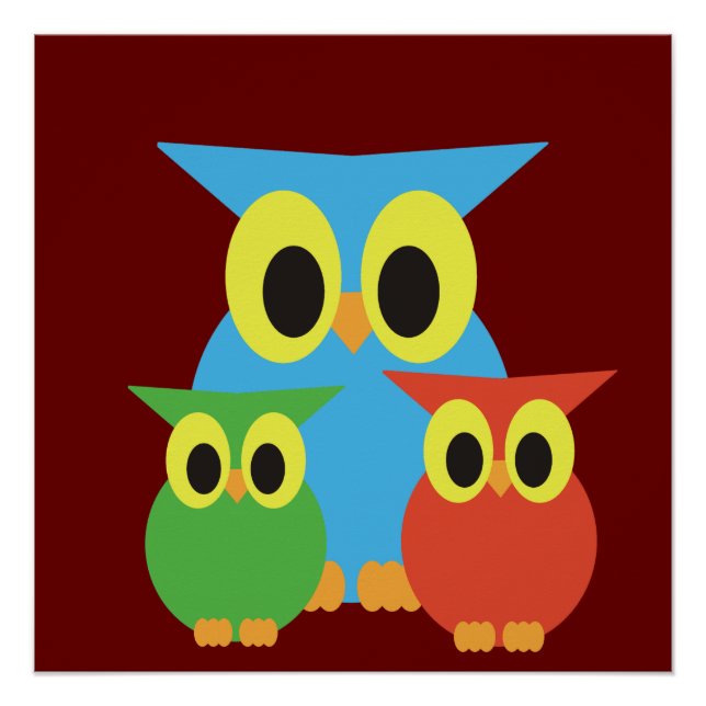 Vogelfamilie: Blau, Grün und Rot Poster (Vorderseite)