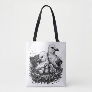 Vogelfamiliennest – mythische Tintenillustration