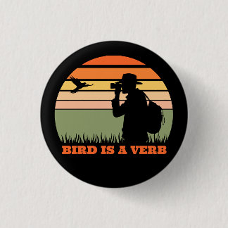 Vogelfreund Vogelbeobachtung Retro-Sonnenuntergang Button
