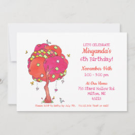 Vogelgequiltete Rosa-Bäume - Einladung des Mädchen