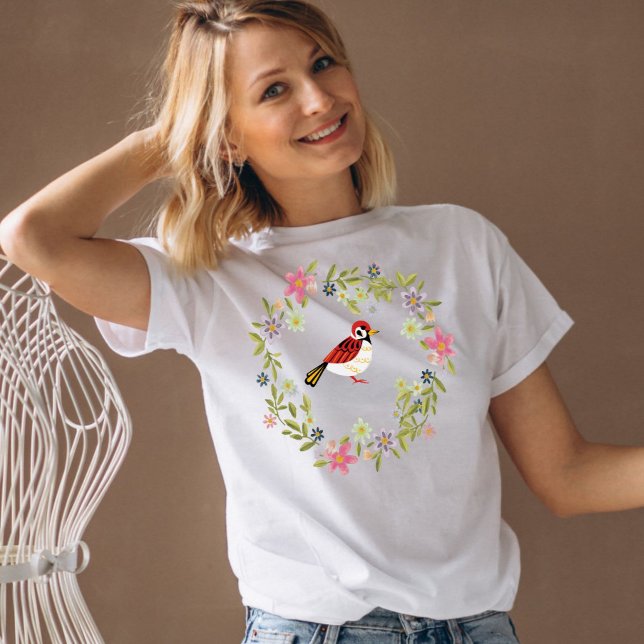 Vogelgrün und rosa Blume, Aquarell T-Shirt (Von Creator hochgeladen)