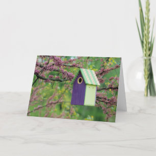 Vogelhaus auf einem Redbud-Baum Karte