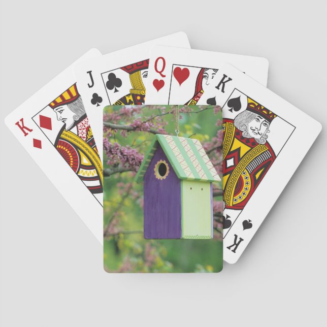 Vogelhaus auf einem Redbud Baum Spielkarten (Rückseite)