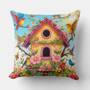 🌸 Vogelhaus mit Vögeln Gartenszene Geschenk für Z Kissen