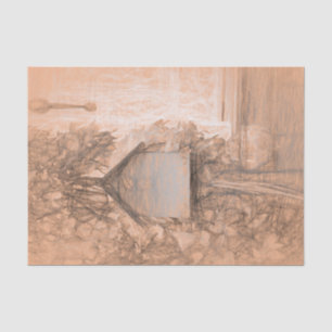 Vogelhaus Vintage Rustik Sepia Skizze Kunst Land Seidenpapier