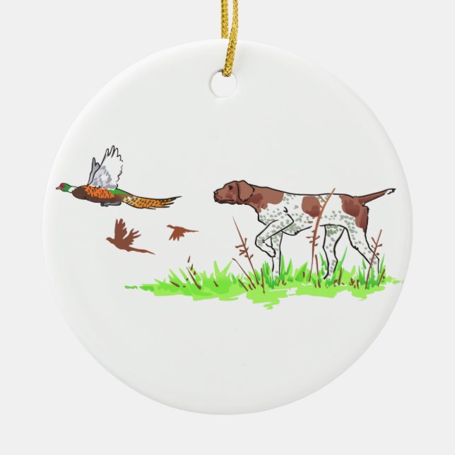 Vogelhund und Fasant Keramik Ornament (Vorne)