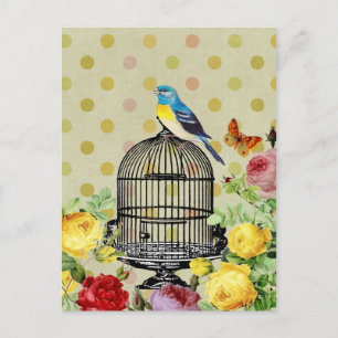 Vogelkäfig-Blume Vintage Postkarte