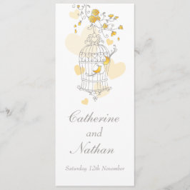 Vogelkäfig Gelbe graue Hochzeitsmenü Menükarte