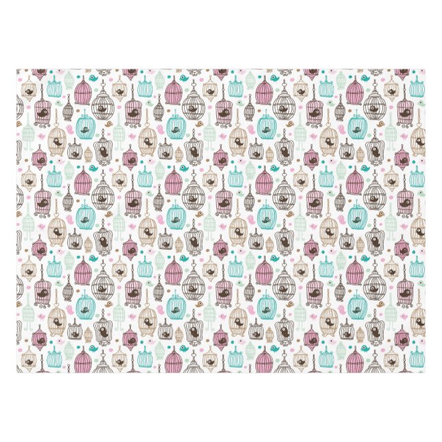 Vogelkäfig-Liebe scherzt Hintergrundmuster Tischdecke (Vorderseite (Horizontal))