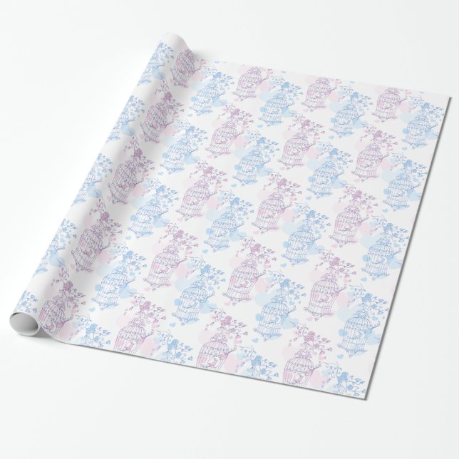 Vogelkäfig lila rosa blaue Hochzeitfolie Geschenkpapier (Ungerollt)