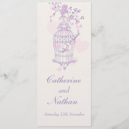 Vogelkäfig lila rosa Hochzeitsmenü Menükarte