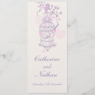 Vogelkäfig lila rosa Hochzeitsmenü Menükarte