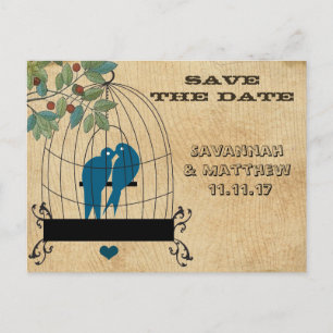 Vogelkäfig Save-the-Date auf Holzmaserung-Postkart Ankündigungspostkarte