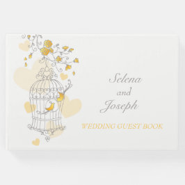 Vogelkäfig zwei gelbe Vögel Hochzeitstorch Gästebuch