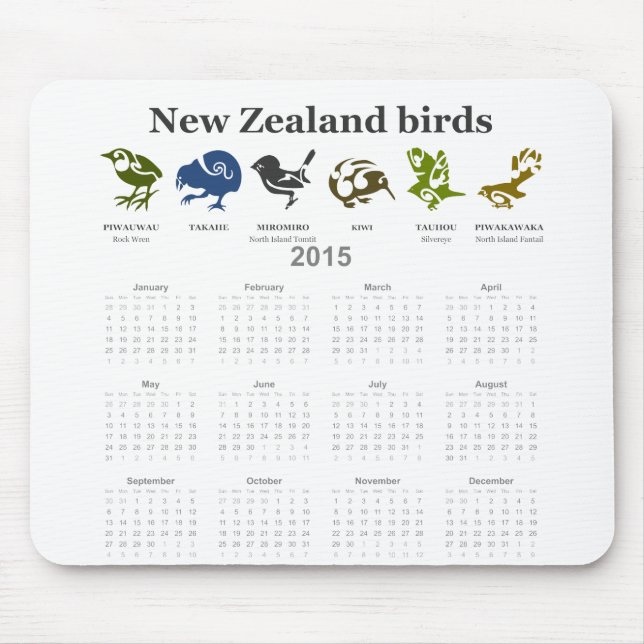 Vogelkalender 2015 in Neuseeland Mousepad (Vorne)
