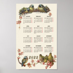 Vogelkalender 2022 Vintag Poster