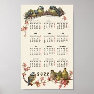 Vogelkalender 2022 Vintag Poster