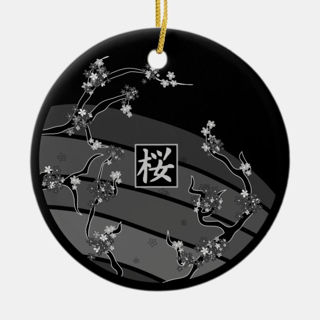 Vogelkirsche-Blüten-Baum Keramikornament (Vorne)