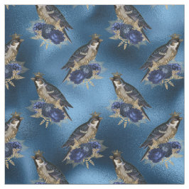 Vogelkronen mit Blume auf Blauem Meer Stoff