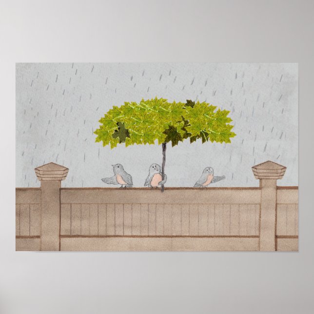 Vogelkunst 3 Vögel im Regen Poster (Vorne)