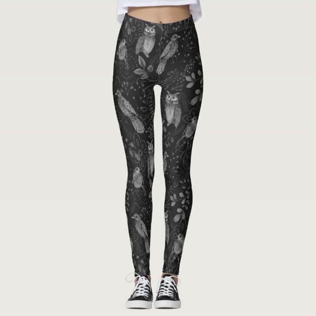 Vogelkunst in Schwarz-Weiß Leggings (Vorderseite)