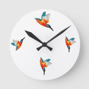 Vogelkunstfliegender Kingfisher Runde Wanduhr