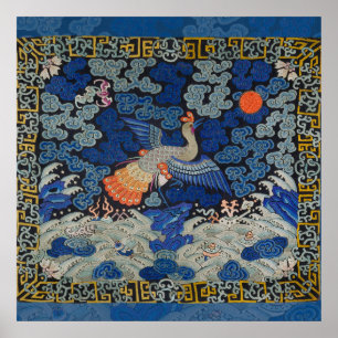 Vogelkunstwerk Crested chinesische Stickereikunst Poster