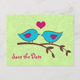 Vogelliebe auf der grünen Save the Date Postkarte