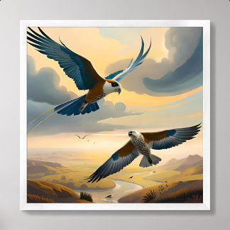 Vogelmalerpaare fliegen am Nachmittag der Wolke Poster