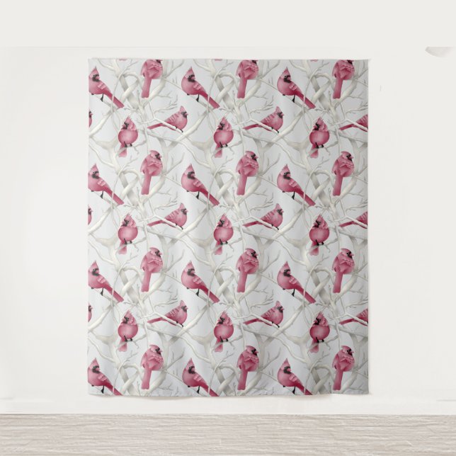 Vogelmuster aus grauem und rotem Kardinal Wandteppich (Vorderseite)