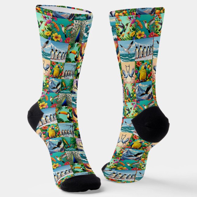 Vogelmuster im Patchwork-Stil  Socken (Gewinkelt)