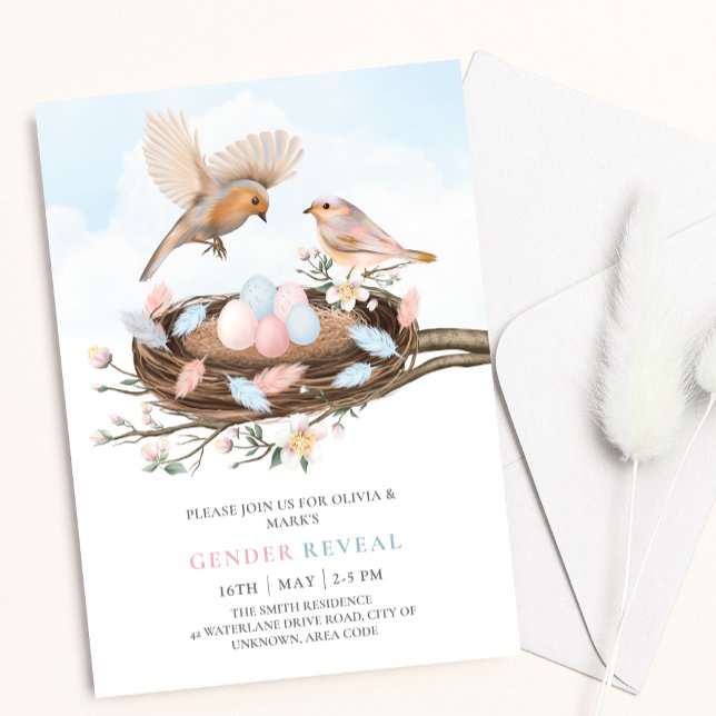 Vogelnest Frühjahr Osterblütenbaby Gender Reveal Einladung (Von Creator hochgeladen)